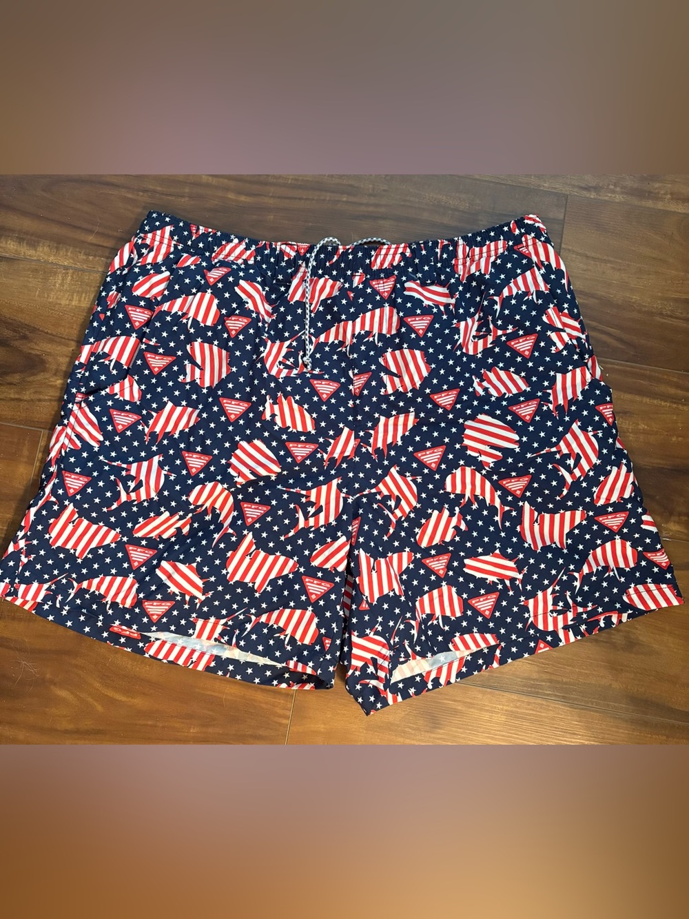 Columbia Navy Red White Star Swim Trunks
